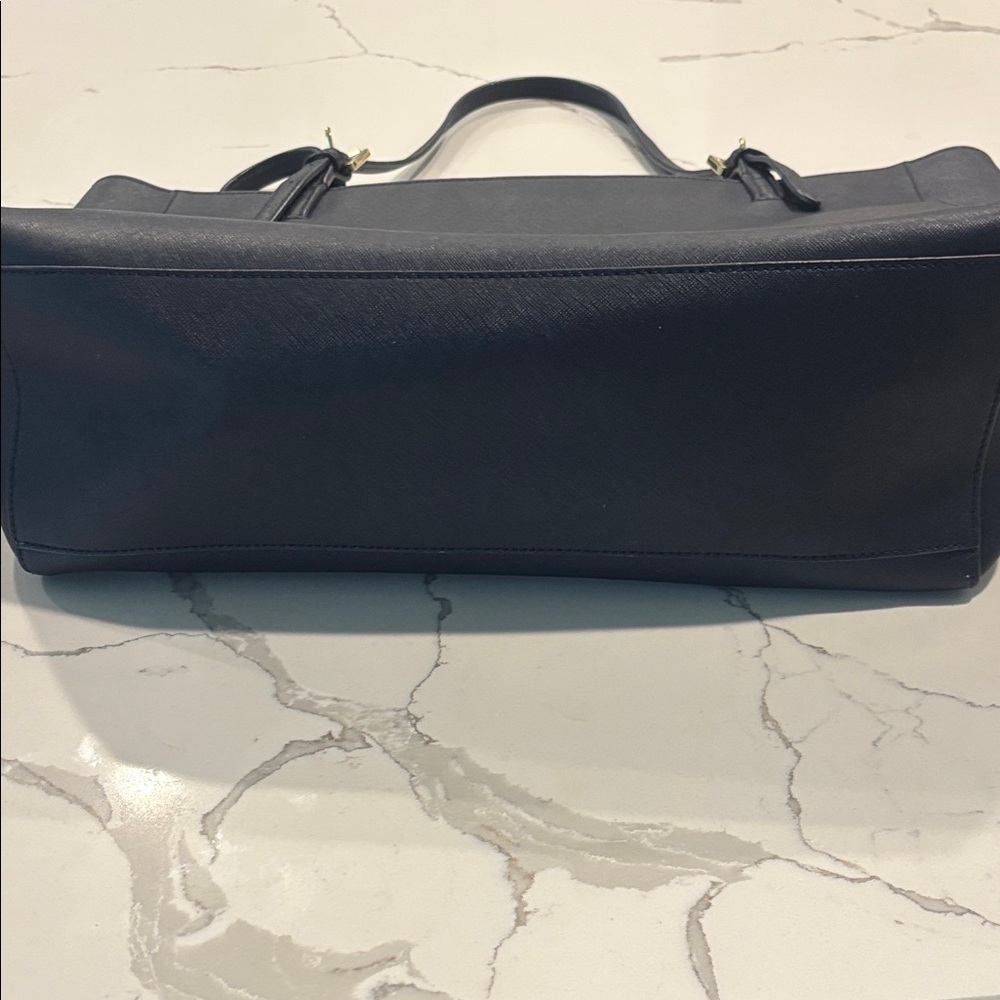 Tory Burch NAVY  Leather Tote with Gold Logo - Picture 16 of 16